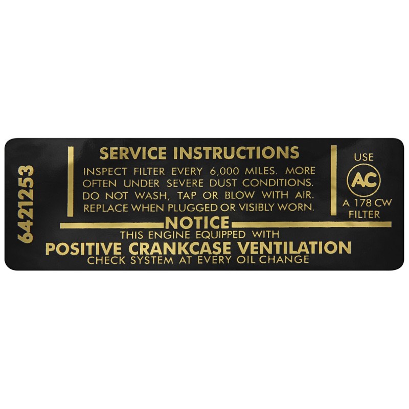 NEW AIR CLEANER BASE DECAL - 1965-69