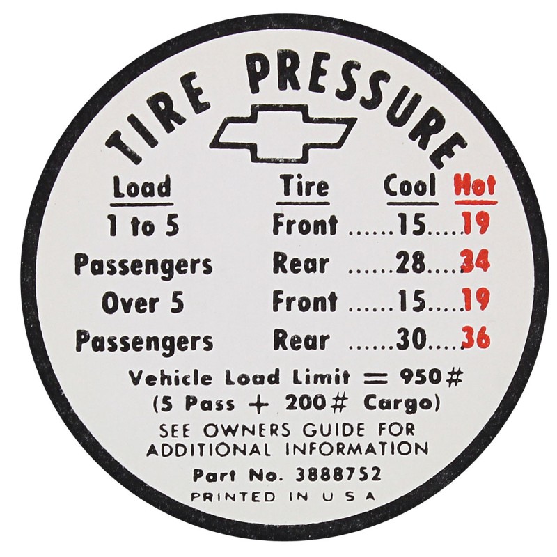 NEW GLOVEBOX DOOR TIRE DECAL - 1965-66