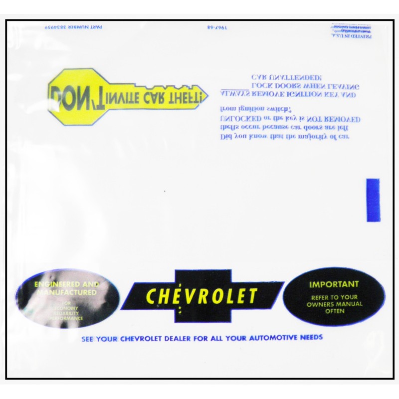 NEW 1967-68 OWNERS MANUAL PLASTIC BAG