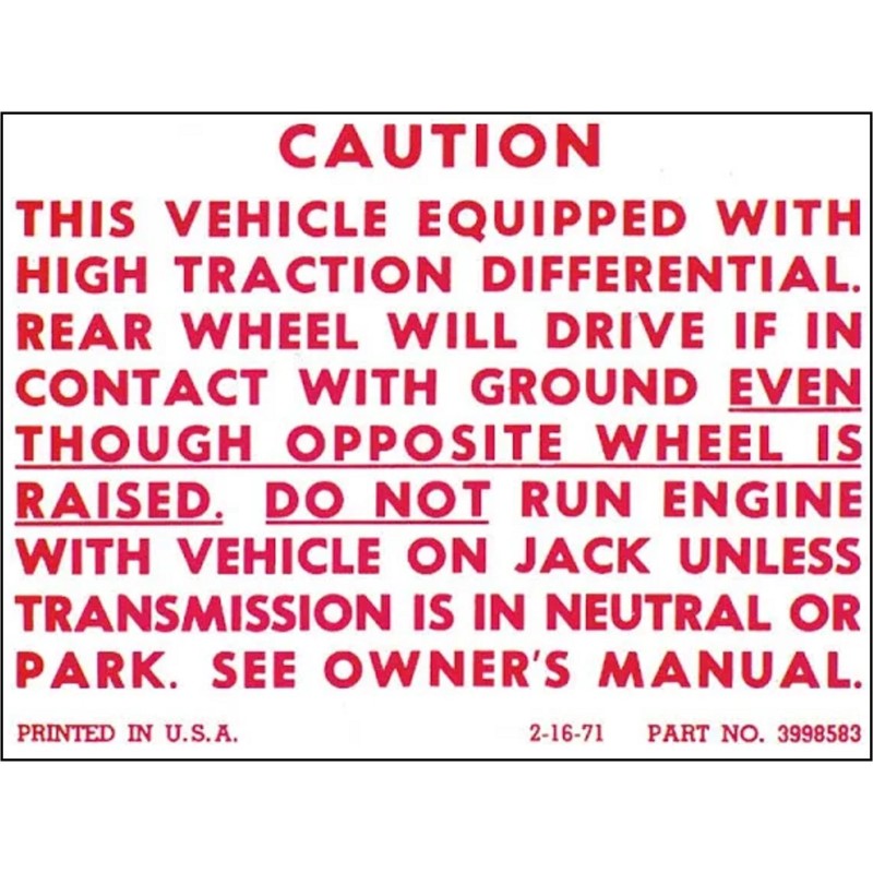 NEW POSITRACTION WARNING DECAL